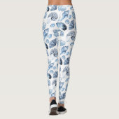 Leggings Motif de coquillages bleus sur blanc (Dos)