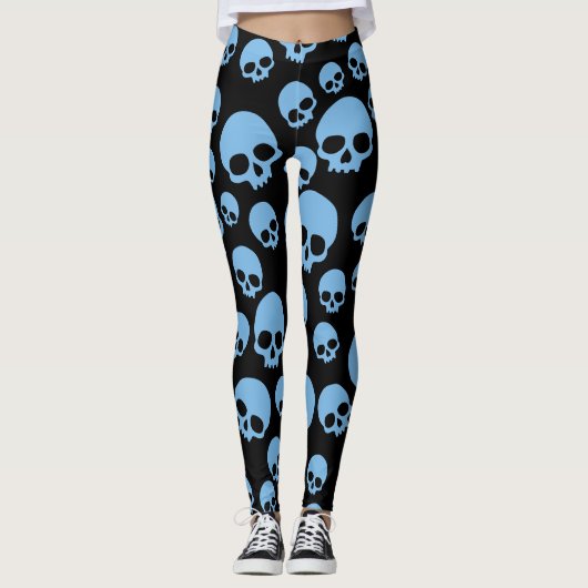 Leggings Motif de crâne aléatoire bleu noir (Devant)
