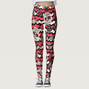 Leggings Motif de crânes et de fleurs de sucre