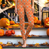 Leggings Motif de crânes et de fleurs d'Halloween orange