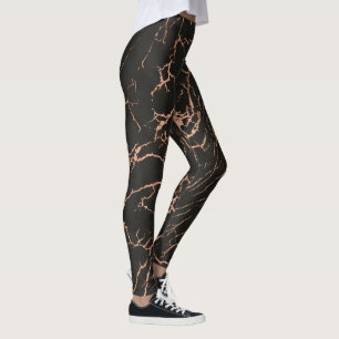 Leggings Motif de craquelures en marbre noir et Rose-or