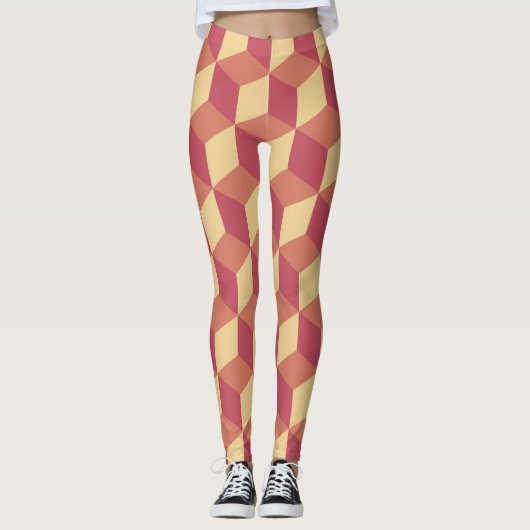 Leggings Motif de Cube rouge orange Abstrait (Devant)