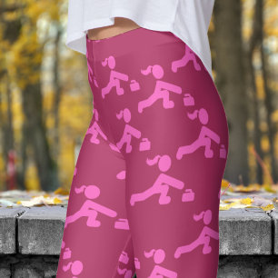 Leggings Motif de curling marron rouge et rose