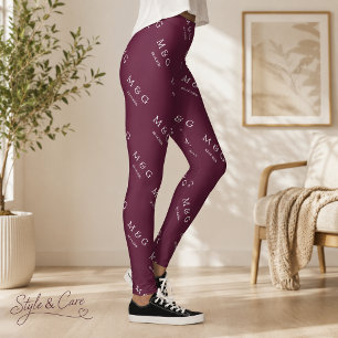 Leggings Motif de date de monogramme personnalisé Élégant B