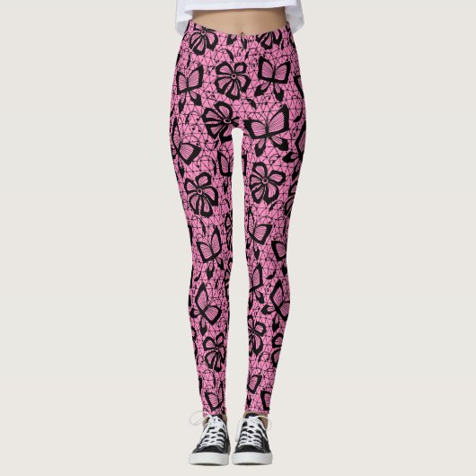 Leggings motif de dentelle avec des papillons (Devant)