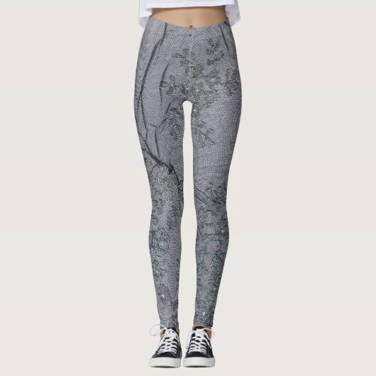 Leggings Motif de dentelle gris noir (Devant)