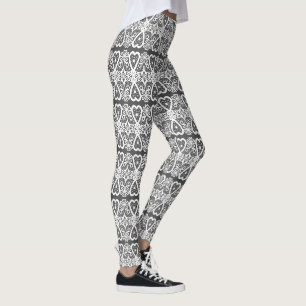 Leggings Motif de dentelle grise et blanche