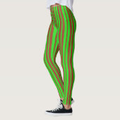 Leggings Motif de design rayures élégantes vert marron (Gauche)