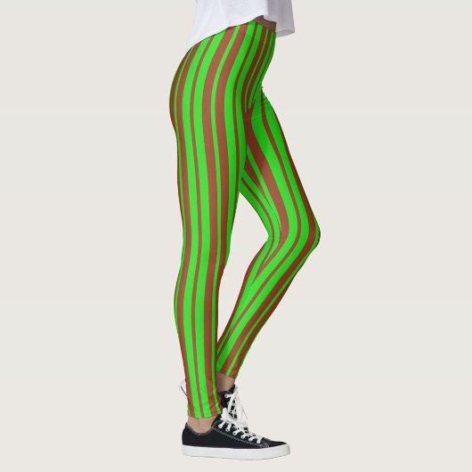Leggings Motif de design rayures élégantes vert marron