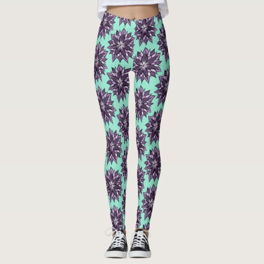 Leggings Motif De Dessin De Mandala Violet (Devant)