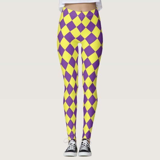 Leggings Motif de diamant jaune pourpre Checker (Devant)