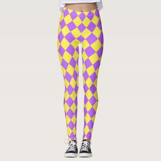 Leggings Motif de diamant jaune pourpre Checker (Devant)