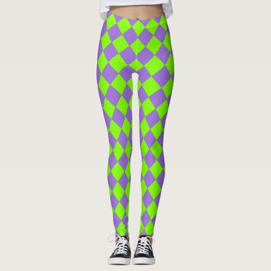 Leggings Motif de diamant Purple Green Checker (Devant)