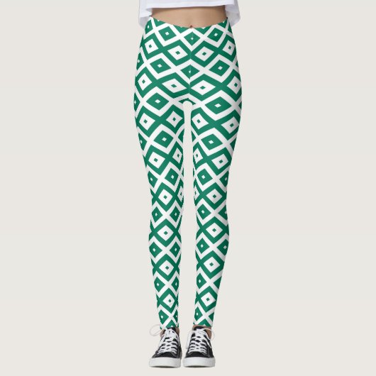 Leggings Motif de diamant vert et blanc (Devant)