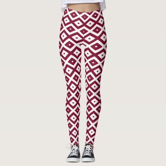 Leggings Motif de diamants de Bourgogne et blanc (Devant)