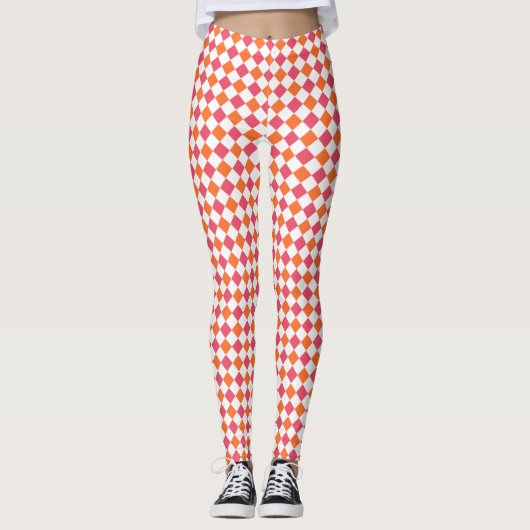 Leggings Motif de diamants rose et orange (Devant)