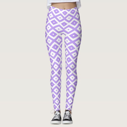 Leggings Motif de diamants violet et blanc (Devant)