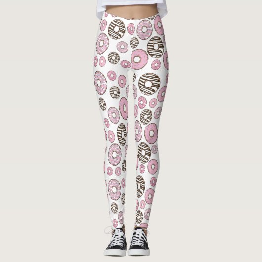 Leggings Motif De Donuts, Donuts Roses, Donuts Blancs (Devant)