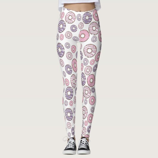 Leggings Motif De Donuts, Donuts Roses, Donuts Violets (Devant)