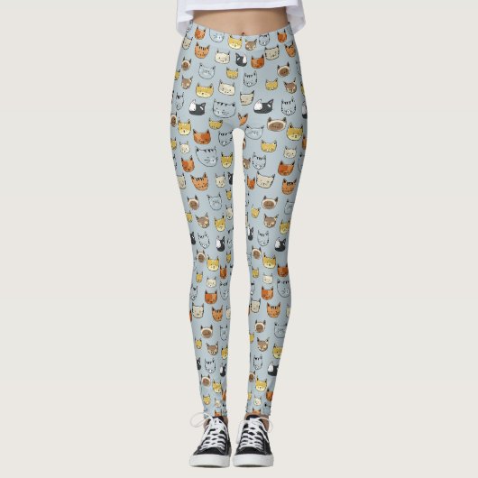 Leggings Motif de Doodle visage de chat (Devant)