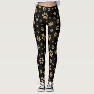 Leggings Motif de Empreinte de patte noir et vieux or impri