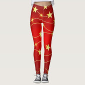 Leggings Motif de fête rouge et jaune d'or (Devant)