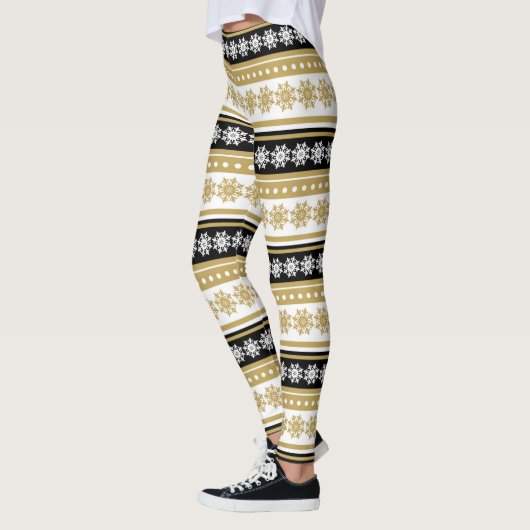 Leggings motif de fêtes de Noël noir or (Gauche)