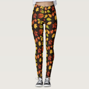 Leggings Motif de feuille d'automne sur Brown
