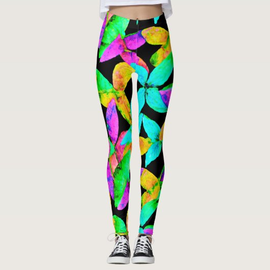 Leggings Motif de feuille de néonscape (Devant)