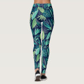 Leggings Motif de feuilles botaniques bleu et vert (Dos)