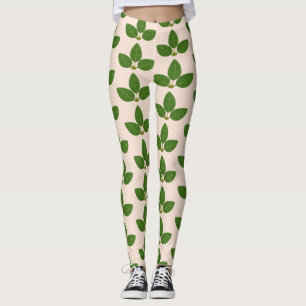 Leggings Motif de feuilles de laurier vert moderne sur ivoi