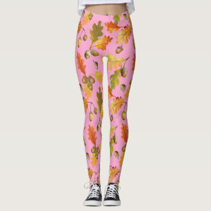 Leggings Motif de feuilles rose