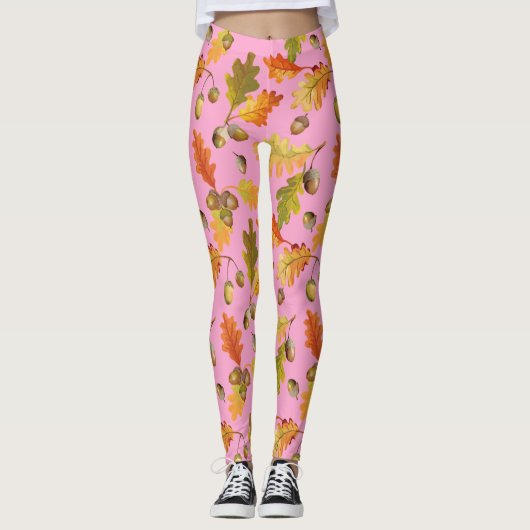 Leggings Motif de feuilles rose (Devant)