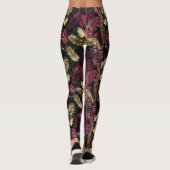 Leggings Motif de feuilles tropicales de Bourgogne et d'or (Dos)
