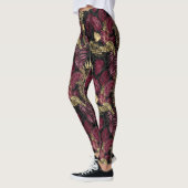 Leggings Motif de feuilles tropicales de Bourgogne et d'or (Gauche)