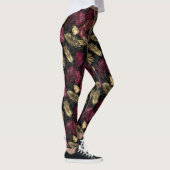 Leggings Motif de feuilles tropicales de Bourgogne et d'or (Droite)