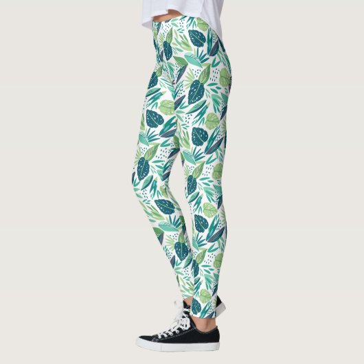 Leggings Motif de feuilles vertes tropicales (Gauche)