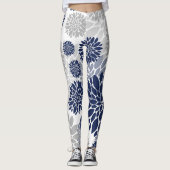 Leggings Motif de fleur gris de bleu marine (Devant)
