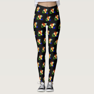 Leggings motif de fleur jaune et rouge coloré peu commun
