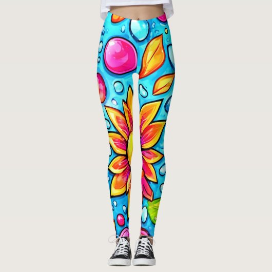Leggings Motif de fleurs abstrait coloré (Devant)
