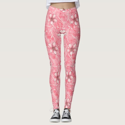 Leggings Motif de fleurs de cerisier rose (Devant)
