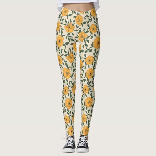 Leggings Motif de fleurs de crapaud orange (Devant)