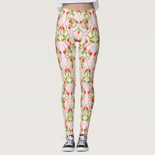 Leggings Motif de fleurs de fraise d'aquarelle (Devant)