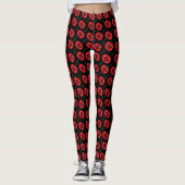 Leggings Motif de fleurs de pavot moderne pattes rouges noi (Devant)