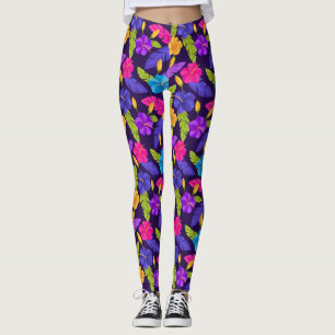 Leggings Motif de fleurs Feuilles tropicales colorées