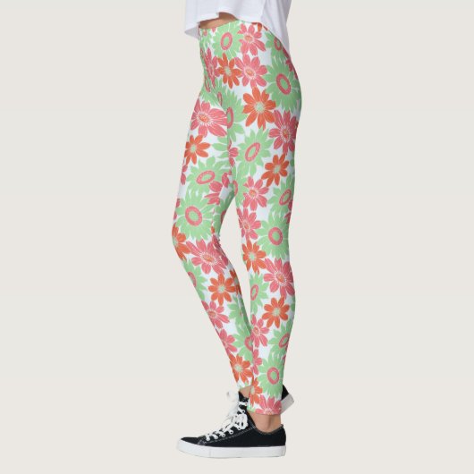 Leggings Motif de fleurs orange rose et vert (Gauche)