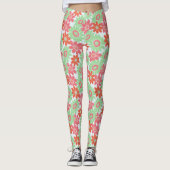 Leggings Motif de fleurs orange rose et vert (Devant)