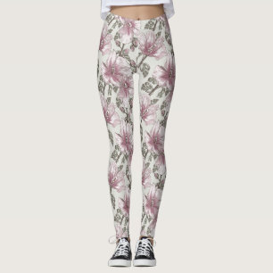 Leggings Motif de fleurs rose amorti de ketmie