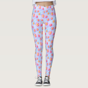 Leggings Motif de fleurs roses sur couleurs pastel
