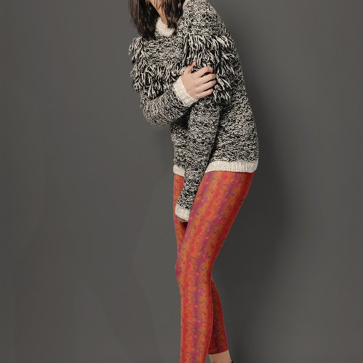 Leggings Motif de fleurs sur Arrière - plan ombragé orange